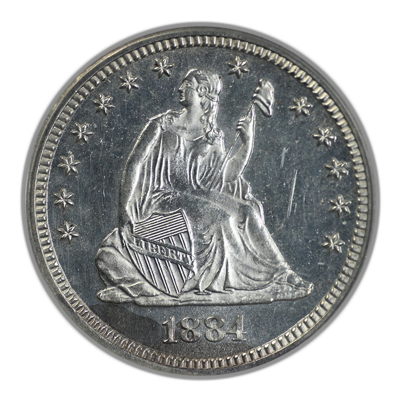 1884 Liberty Seated Quarter 25C PCGS MS63 OGH Obverse