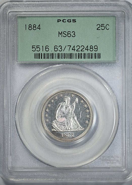 1884 Liberty Seated Quarter 25C PCGS MS63 OGH Obverse Slab