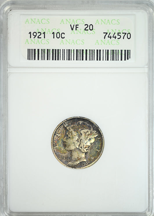 1921 Mercury Dime 10C ANACS Soapbox VF20 - TONED!