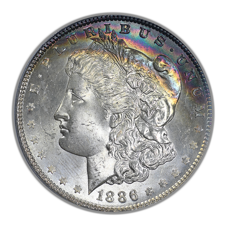 1886 Morgan Dollar $1 PCGS MS65 CAC OGH - TONED! Obverse