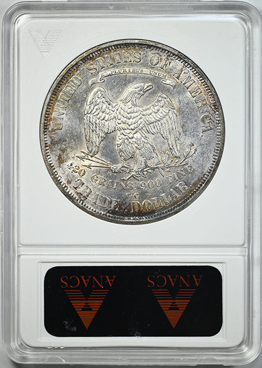 1875-CC Trade Dollar T$1 ANACS Soapbox MS60 Reverse Slab