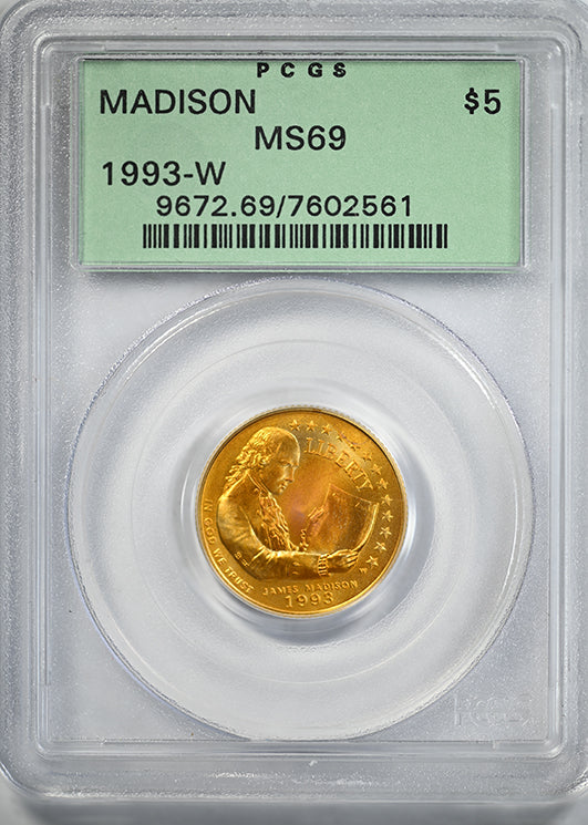 1993-W James Madison Commemorative Gold $5 PCGS MS69 OGH