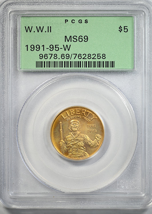 1991-95-W World War II Commemorative Gold $5 PCGS MS69 OGH