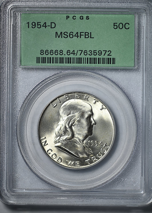 1954-D Franklin Half Dollar 50C PCGS MS64FBL OGH - Full Bell Lines