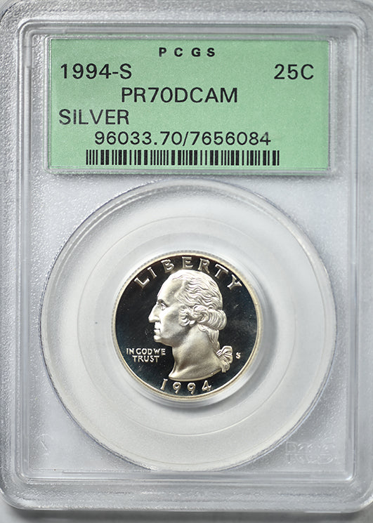 1994-S Silver Proof Washington Quarter 25C PCGS PR70DCAM Deep Cameo OGH