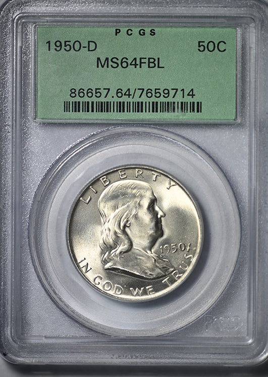 1950-D Franklin Half Dollar 50C PCGS MS64FBL OGH - Full Bell Lines