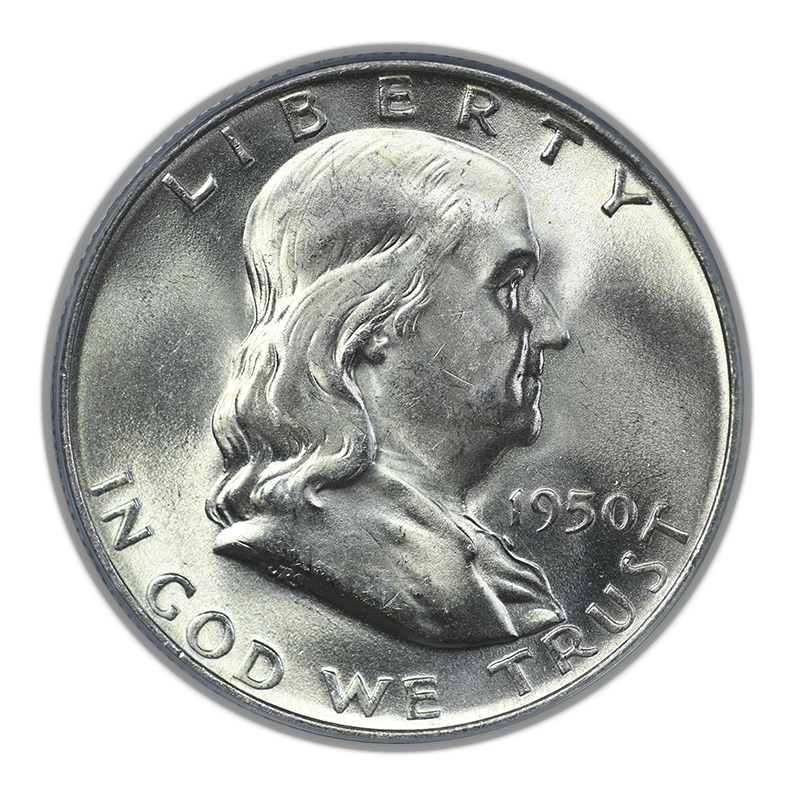 1950-D Franklin Half Dollar 50C PCGS MS64FBL OGH - Full Bell Lines