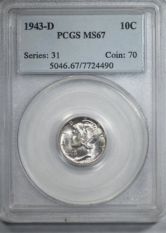 1943-D Mercury Dime 10C PCGS MS67