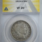 1915-S Barber Half Dollar 50C ANACS VF20