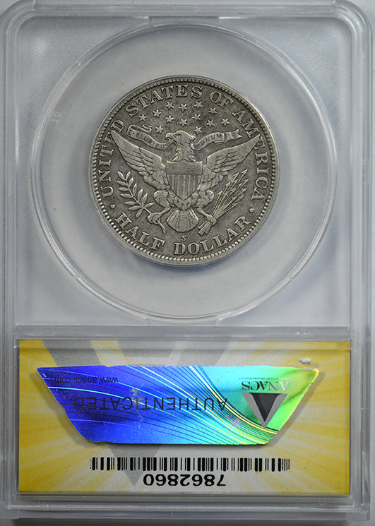 1915-S Barber Half Dollar 50C ANACS VF20