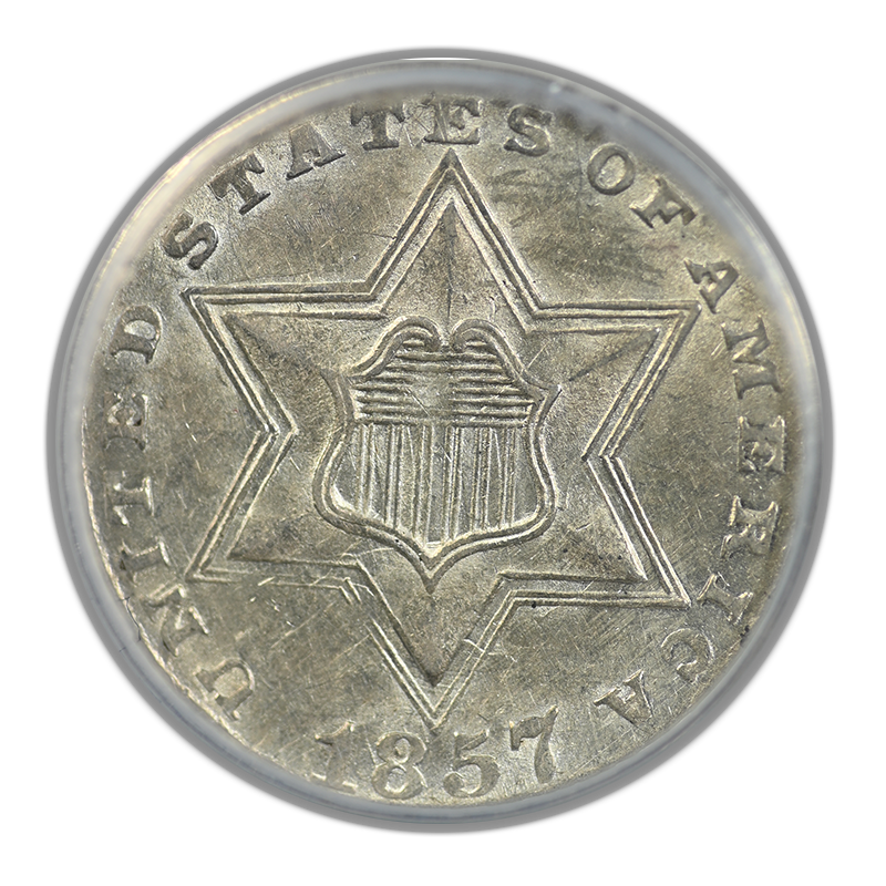 1857 Three Cent Silver Piece 3CS ANACS AU53