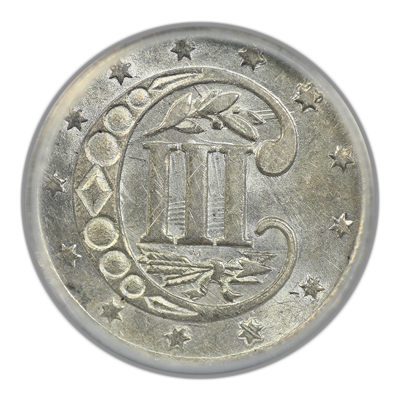 1857 Three Cent Silver Piece 3CS ANACS AU53