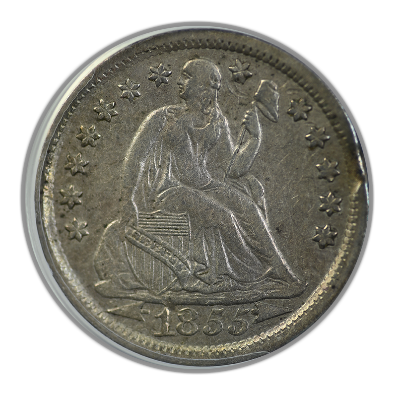 1855 Liberty Seated Dime 10C ANACS VF35 - Rim Clip Error