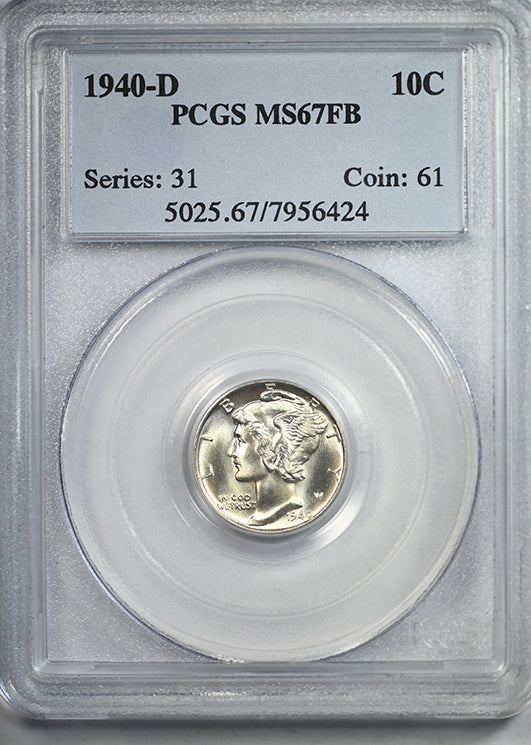 1940-D Mercury Dime 10C PCGS MS67FB - Full Bands