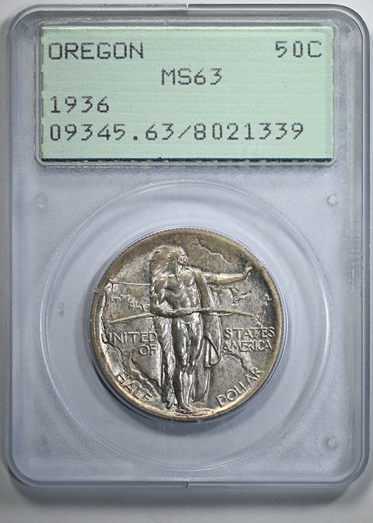 1936 Oregon Trail Classic Commemorative Half Dollar 50C PCGS Rattler MS63