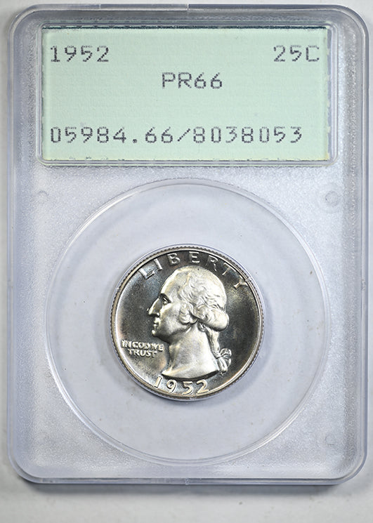 1952 Proof Washington Quarter 25C PCGS Rattler PR66