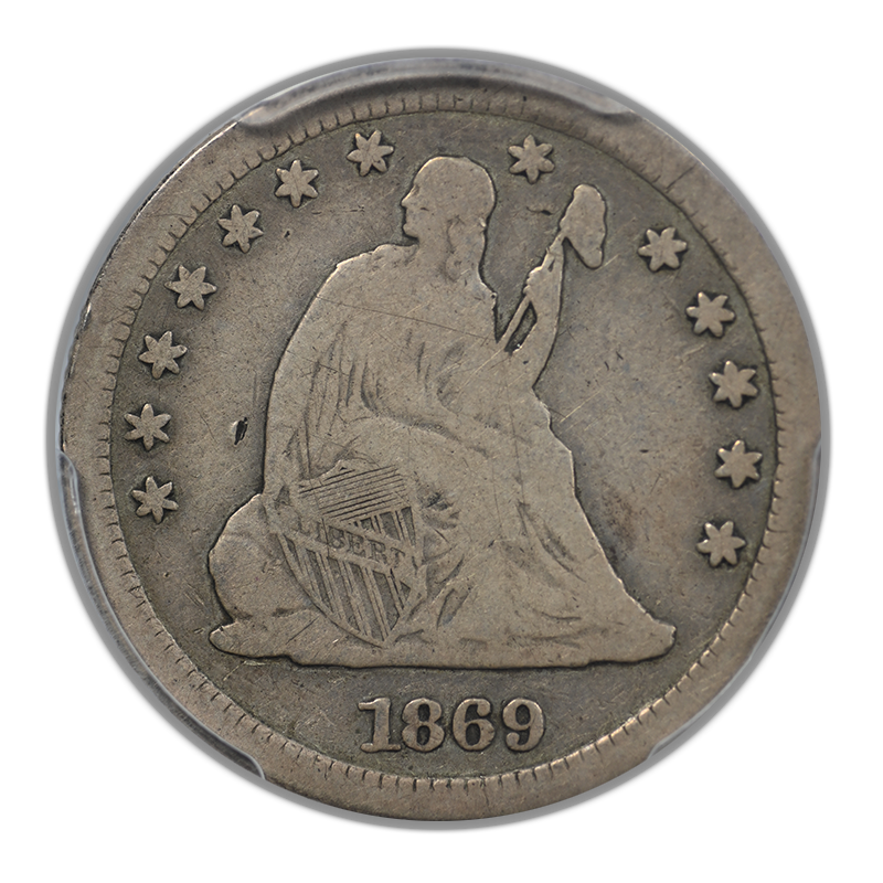 1869-S Liberty Seated Quarter 25C PCGS VG10 Obverse
