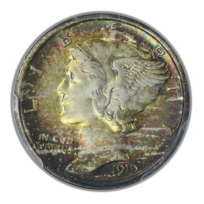 1919 Mercury Dime 10C PCGS AU50 CAC - TONED!