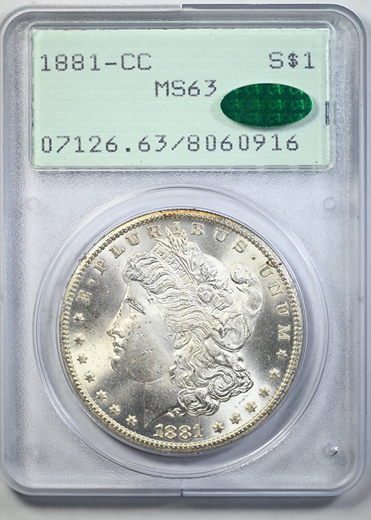 1881-CC Morgan Dollar $1 PCGS Rattler MS63 CAC