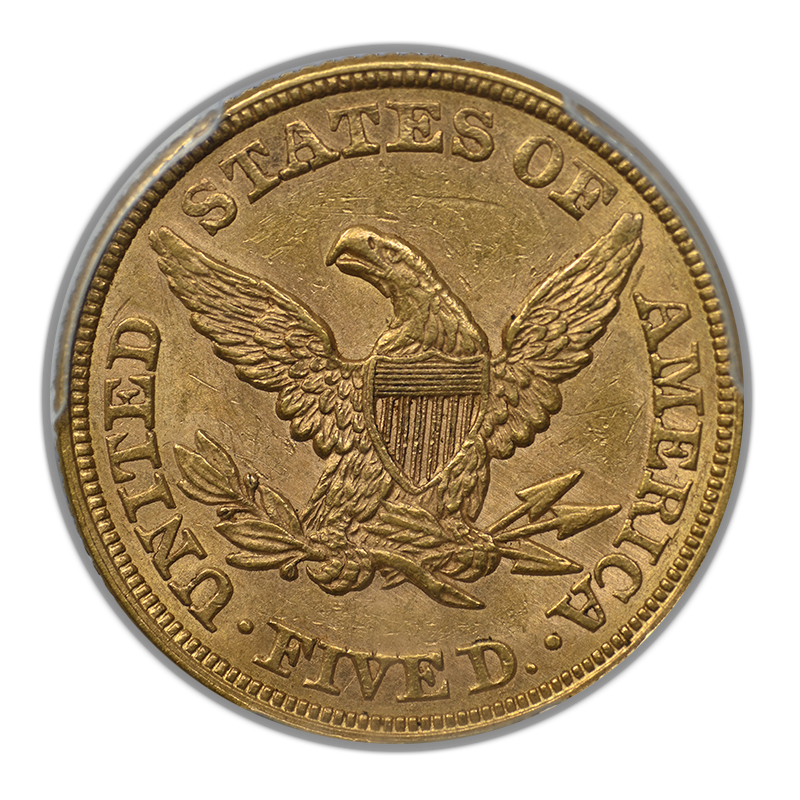 1861 Liberty Head Gold Half Eagle $5 PCGS AU58 CAC Reverse