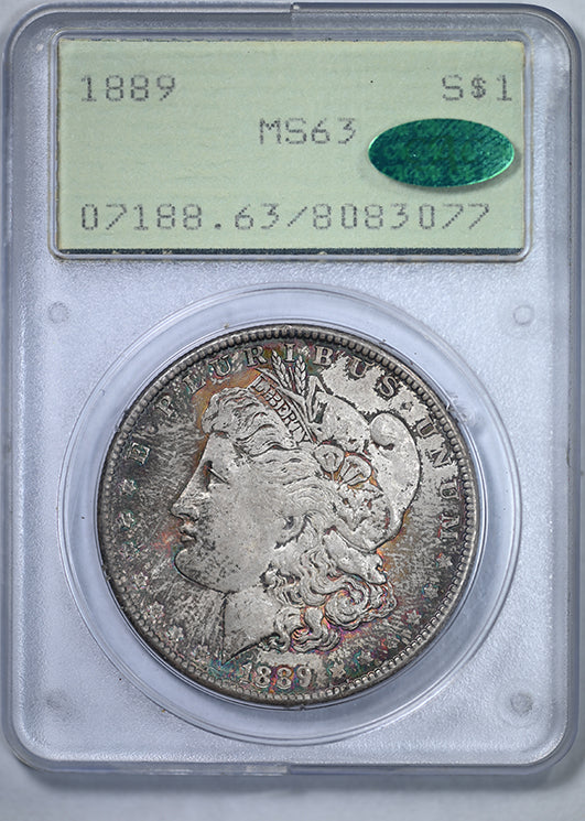 1889 Morgan Dollar $1 PCGS Rattler MS63 CAC - TONED!