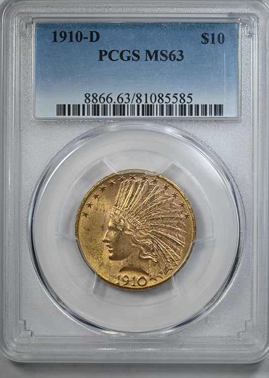 1910-D Indian Head Gold Eagle $10 PCGS MS63 Obverse Slab