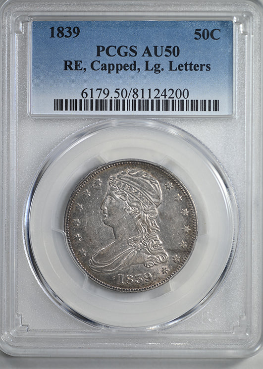 1839 Capped Bust Half Dollar 50C PCGS AU50 - Large Letters