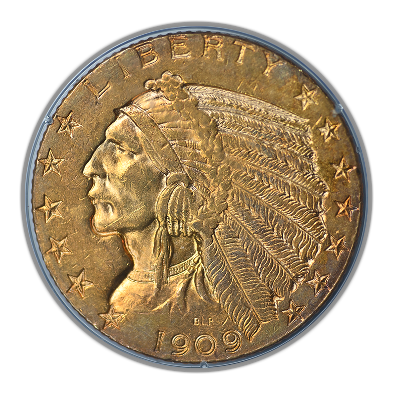 1909-D Indian Head Gold Half Eagle $5 PCGS Rattler AU50 CAC