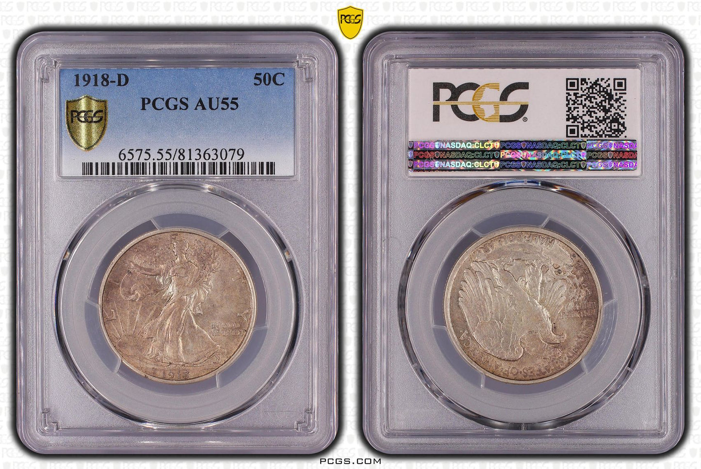 1918-D Walking Liberty Half Dollar 50C PCGS AU55