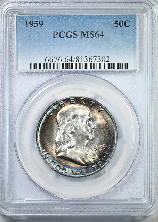 1959 Franklin Half Dollar 50C PCGS MS64 - TONED!