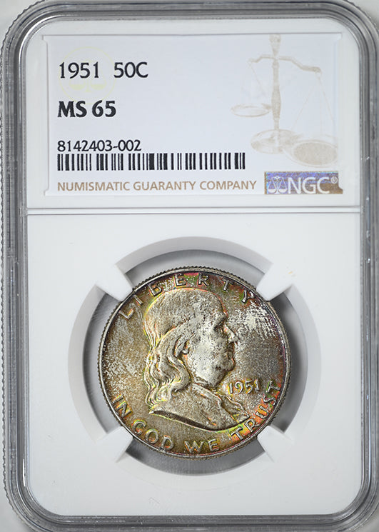 1951 Franklin Half Dollar 50C NGC MS65 - TONED!