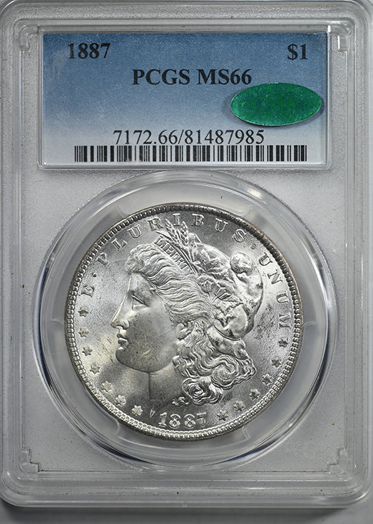 1887 Morgan Dollar $1 PCGS MS66 CAC Obverse Slab