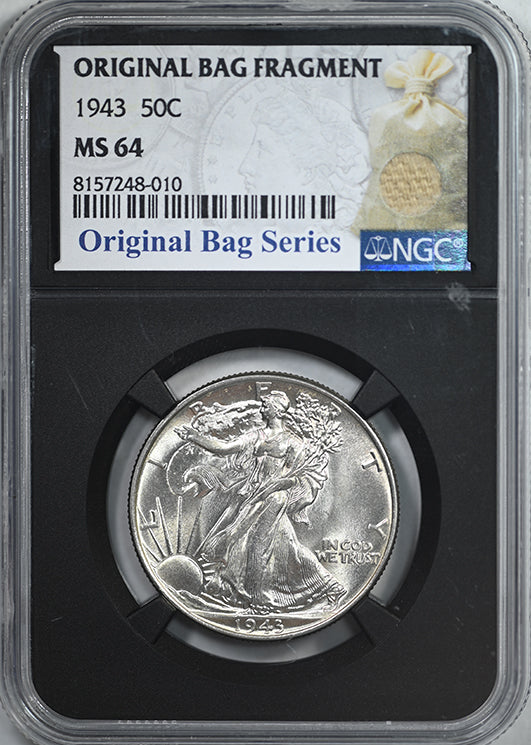 1943 Walking Liberty Half Dollar 50C NGC MS64 with Original Bag Fragment