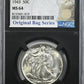 1943 Walking Liberty Half Dollar 50C NGC MS64 with Original Bag Fragment