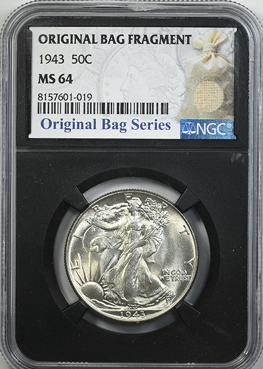 1943 Walking Liberty Half Dollar 50C NGC MS64 with Original Bag Fragment