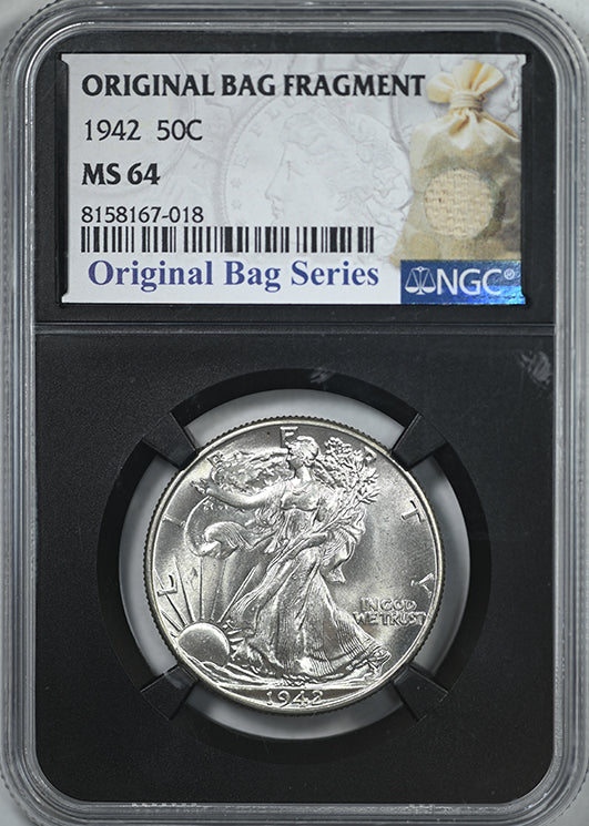 1942 Walking Liberty Half Dollar 50C NGC MS64 with Original Bag Fragment