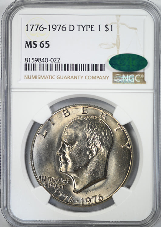 1976-D Type 1 Clad Eisenhower Ike Dollar $1 NGC MS65 CAC