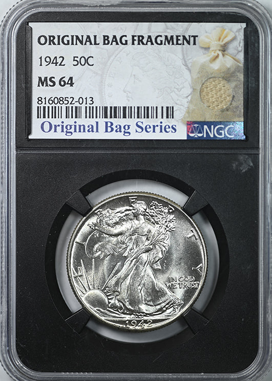 1942 Walking Liberty Half Dollar 50C NGC MS64 with Original Bag Fragment