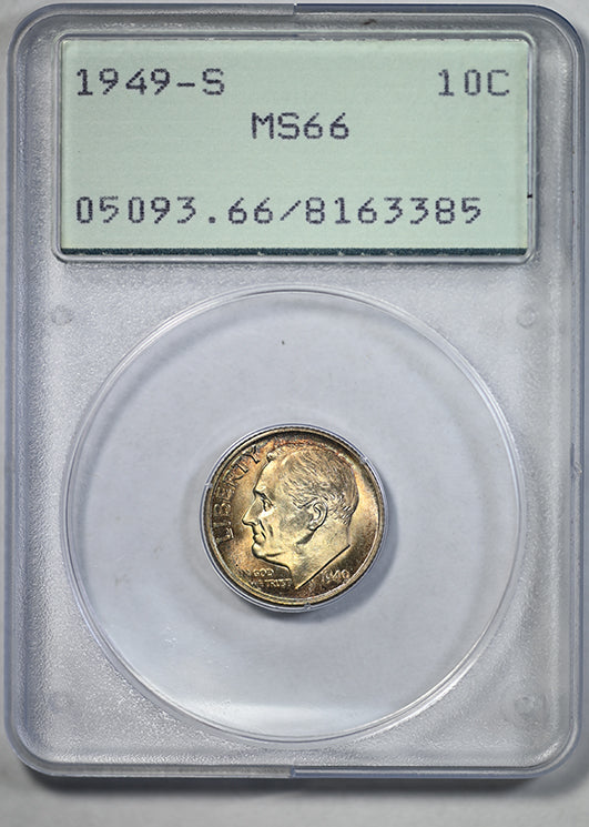 1949-S Roosevelt Dime 10C PCGS Rattler MS66