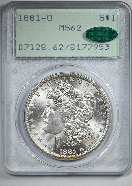1881-O Morgan Dollar $1 PCGS Rattler MS62 CAC