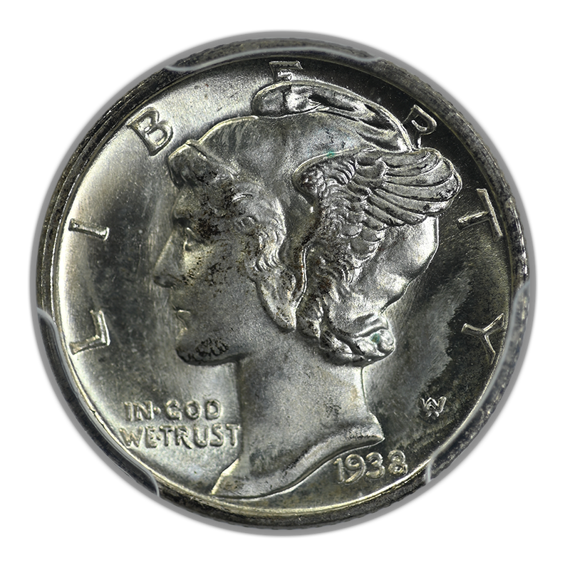 1938-D Mercury Dime 10C PCGS MS67FB CAC - Full Bands Obverse