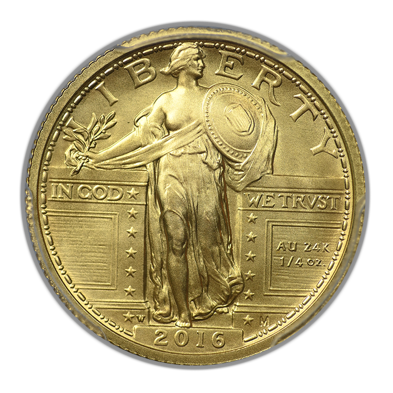 2016-W Centennial Gold Standing Liberty Quarter 25C 1/4OZ PCGS SP70 - 100th Anniversary