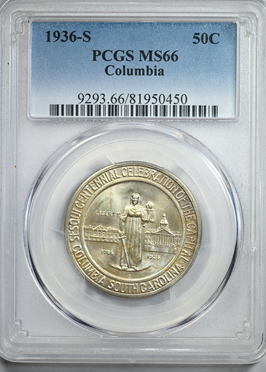 1936-S Columbia Classic Commemorative Half Dollar 50C PCGS MS66