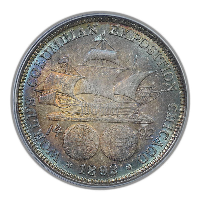 1892 Columbian Exposition Classic Commemorative Half Dollar 50C MS64 CAC OGH - RAINBOW TONED!