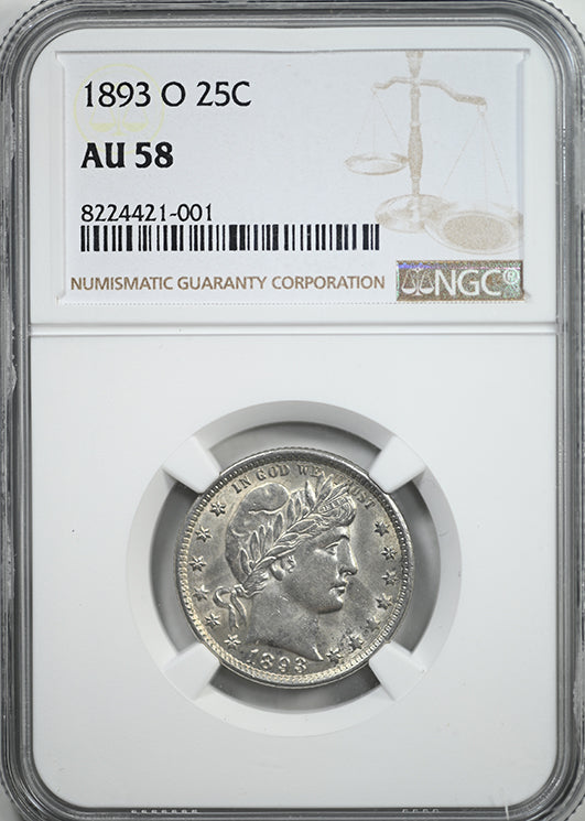 1893-O Barber Quarter 25C NGC AU58