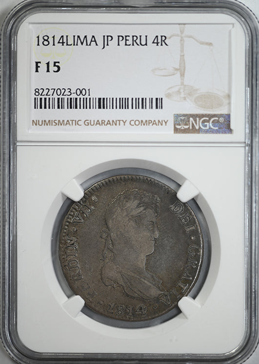 1814 LIMA JP Peru 4R Reales NGC F15