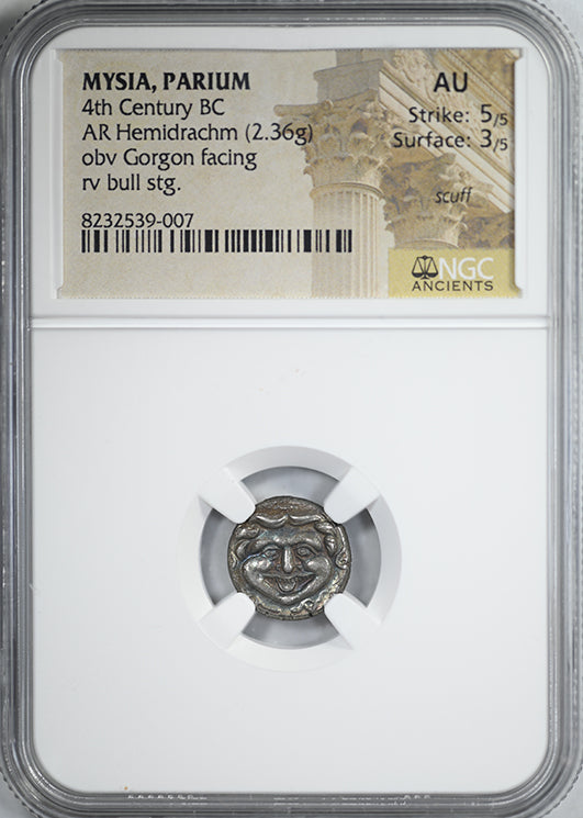 4th Century BC Mysia, Parium AR Hemidrachm Gorgon NGC Ancients AU - TONED!