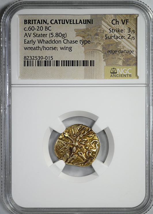 c.60-20 BC Britain, Catuvellauni Gold AV Stater Early Whaddon Chase NGC Ancients Choice VF