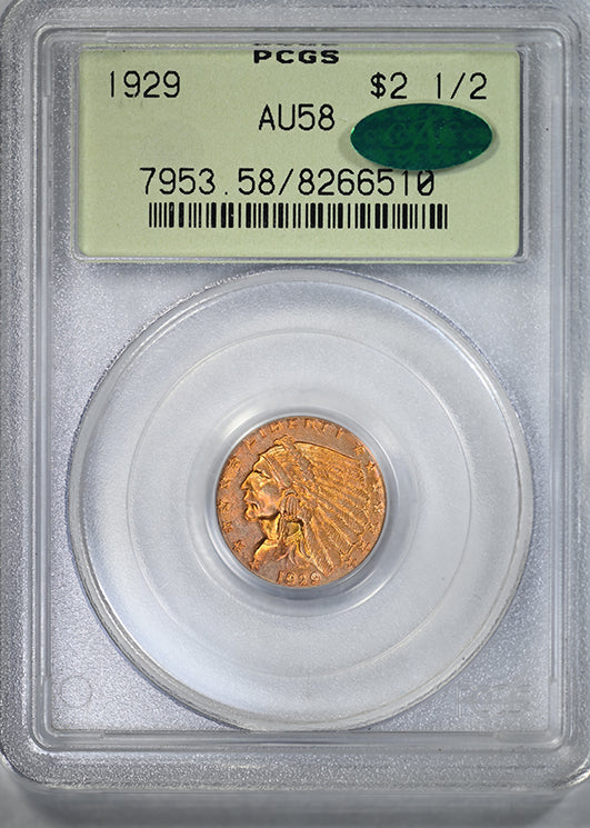1929 Indian Head Gold Quarter Eagle $2.50 PCGS AU58 CAC OGH