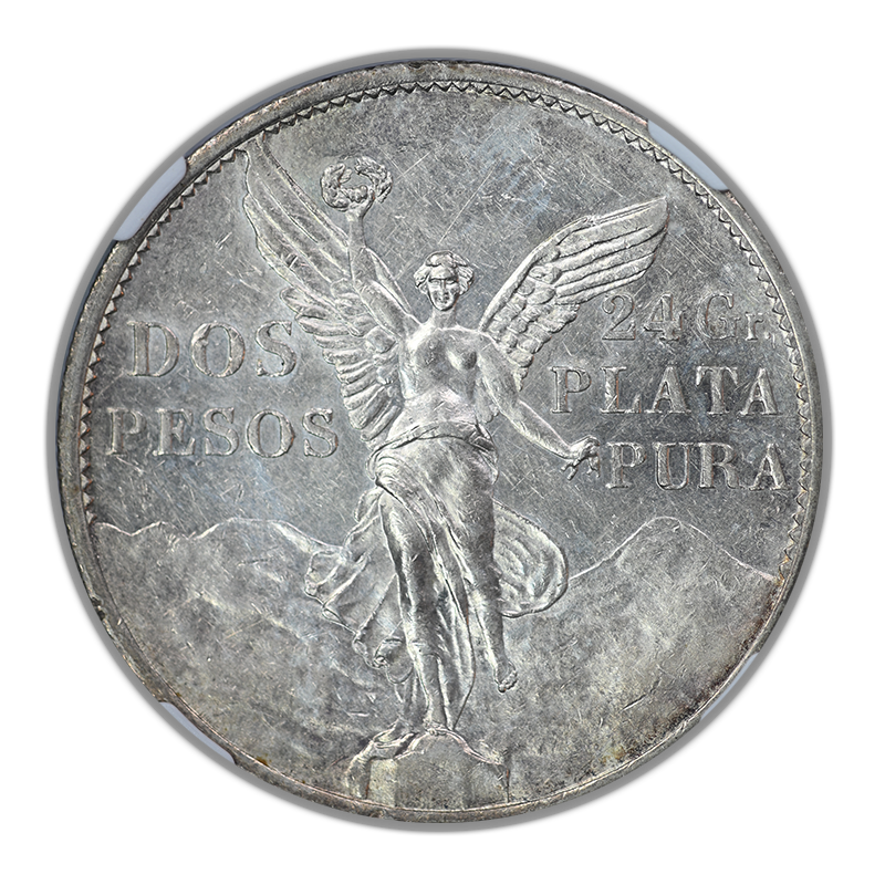 1921 Mo Mexico Silver Dos Pesos S2P NGC AU55 - Independence Centennial